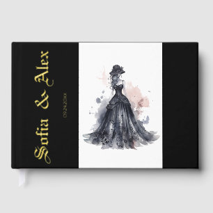 Gothic watercolor roses black wedding  guest book