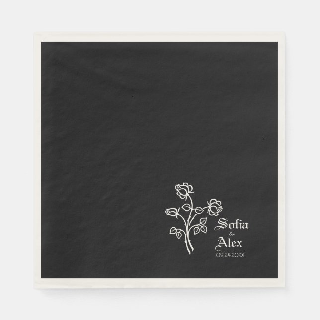 Gothic watercolor roses black wedding  napkin (Front)