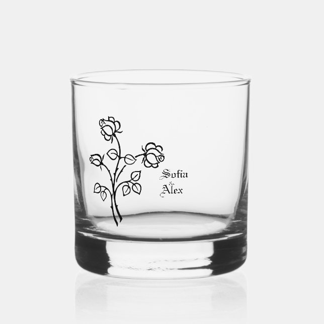 Gothic watercolor roses black wedding  whiskey glass (Back)