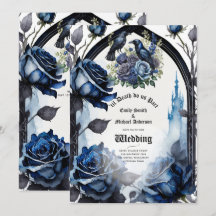 Gothic Wedding Black Blue Roses Ravens