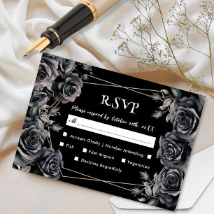 Gothic Wedding Black Dark Floral RSVP Cards