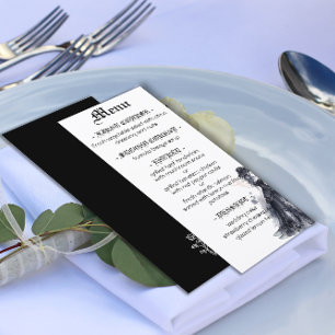 Gothic wedding black dress  watercolor roses menu
