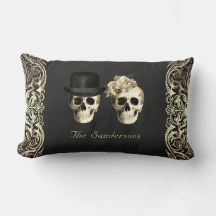 Gothic Wedding Bride Groom Skulls Personalized Lumbar Pillow