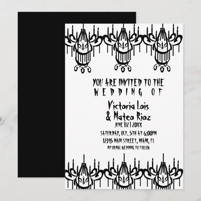Gothic Wedding  Chandelier Black White Invitation (Front/Back)