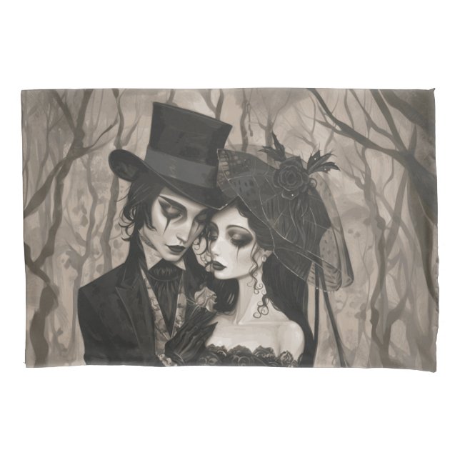 Gothic Wedding Couple Bedding Pillowcase (Front)