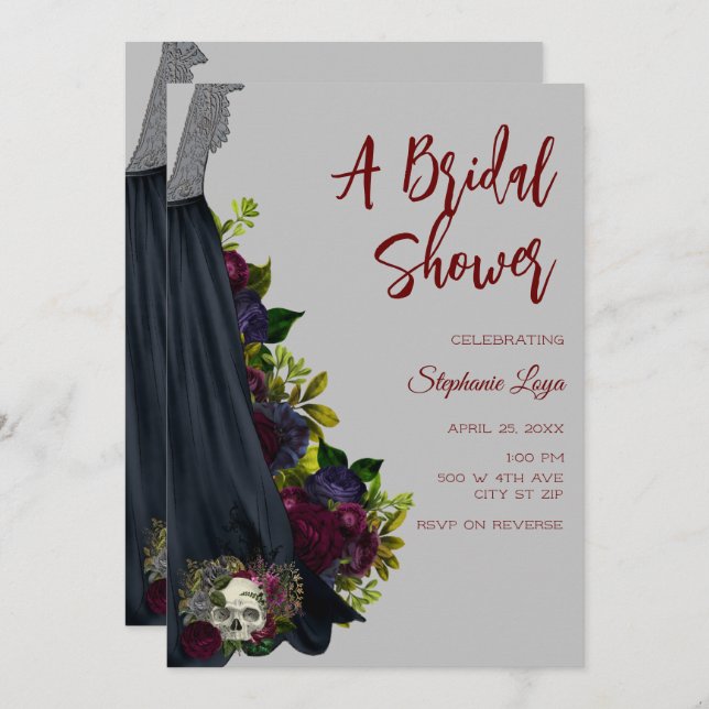 Gothic Wedding Dress Bridal Shower Invitation (Front/Back)