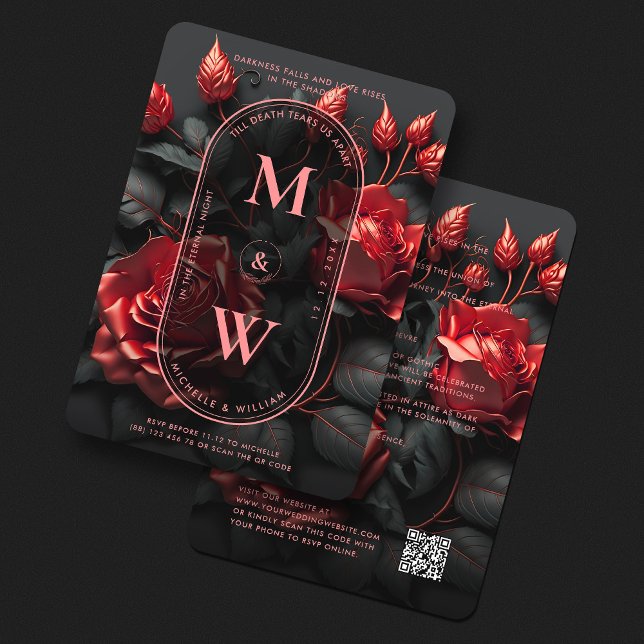  Gothic Wedding Elegant Black Red Roses Boho Luxe Invitation (Gothic Wedding Elegant Black Red Roses Boho Luxe Invitation
)
