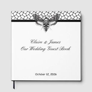 Gothic Wedding Guest Book – Black & White Moth