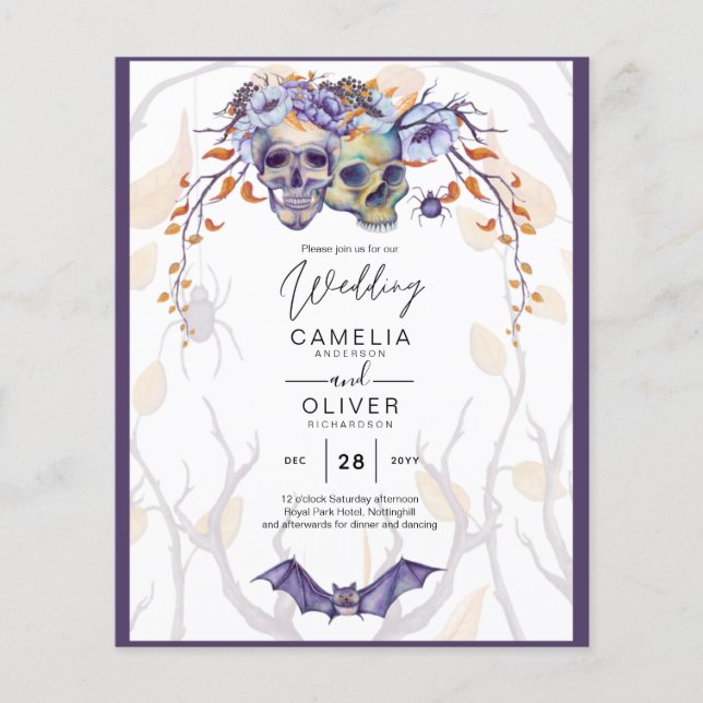 Gothic Wedding Invitation Purple Orange Skulls Flyer (Front)