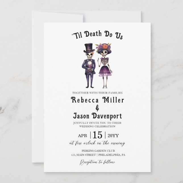Gothic Wedding Invitation Skeletons  (Front)