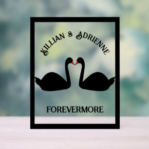Gothic Wedding Kissing Black Swans Custom Acrylic Sign