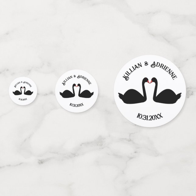 Gothic Wedding Kissing Black Swans Custom Confetti (Backs)