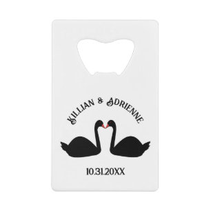 Gothic Wedding Kissing Black Swans Custom Credit Card Bottle Opener