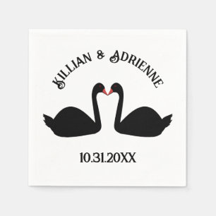 Gothic Wedding Kissing Black Swans Custom Napkin