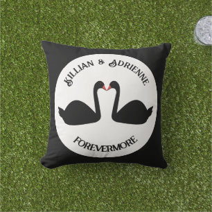 Gothic Wedding Kissing Black Swans Custom Outdoor Pillow