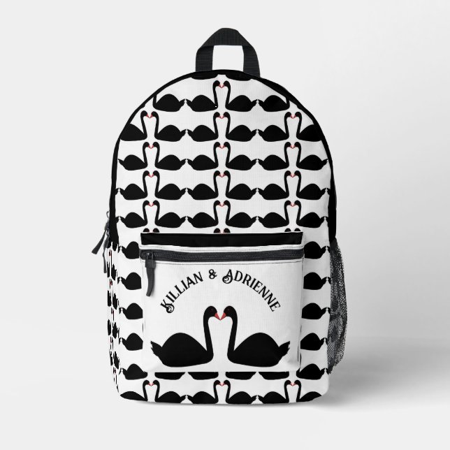 Gothic Wedding Kissing Black Swans Custom Printed Backpack (Front)