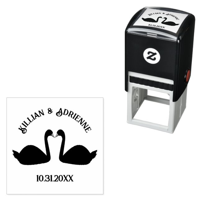 Gothic Wedding Kissing Black Swans Custom Self-inking Stamp (In Situ)