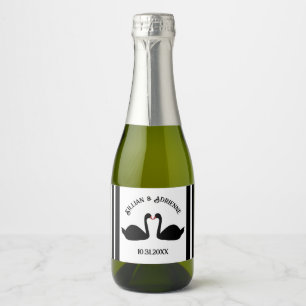 Gothic Wedding Kissing Black Swans Custom Sparkling Wine Label