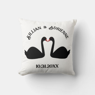 Gothic Wedding Kissing Black Swans Custom Throw Pillow