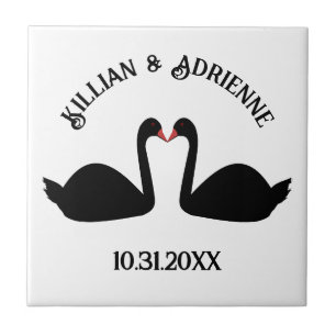 Gothic Wedding Kissing Black Swans Custom Tile