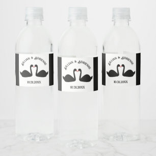 Gothic Wedding Kissing Black Swans Custom Water Bottle Label