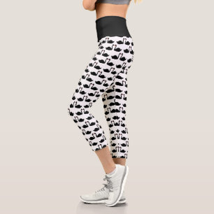Gothic Wedding Kissing Black Swans Patterned Capri Leggings
