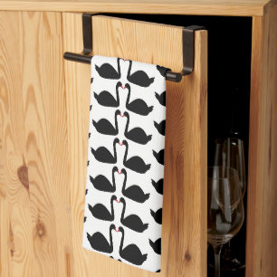 Gothic Wedding Kissing Black Swans Patterned Kitchen Towel