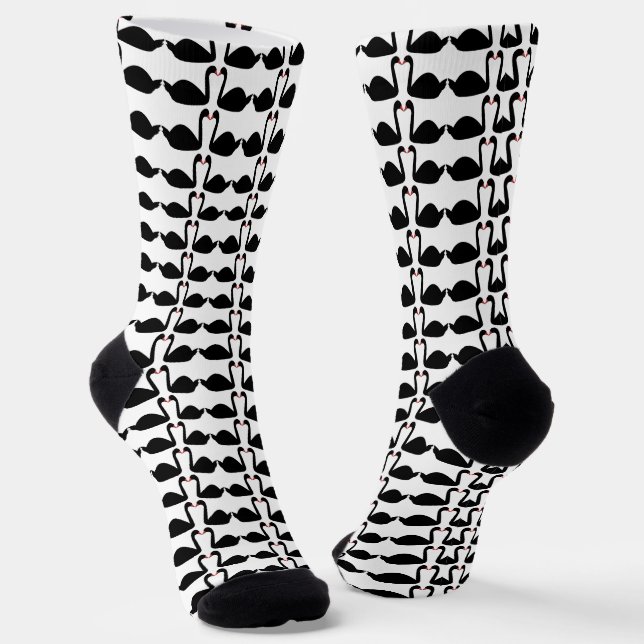 Gothic Wedding Kissing Black Swans Patterned Socks (Angled)