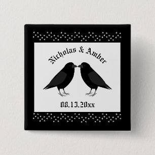 Gothic Wedding Kissing Ravens Custom 2 Inch Square Button