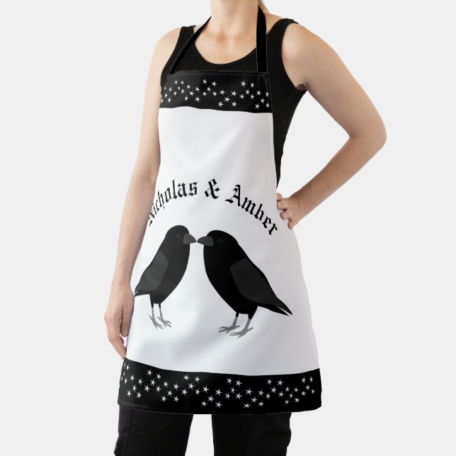 Gothic Wedding Kissing Ravens Custom Apron (Insitu)