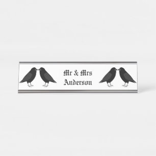 Gothic Wedding Kissing Ravens Custom Desk Name Plate