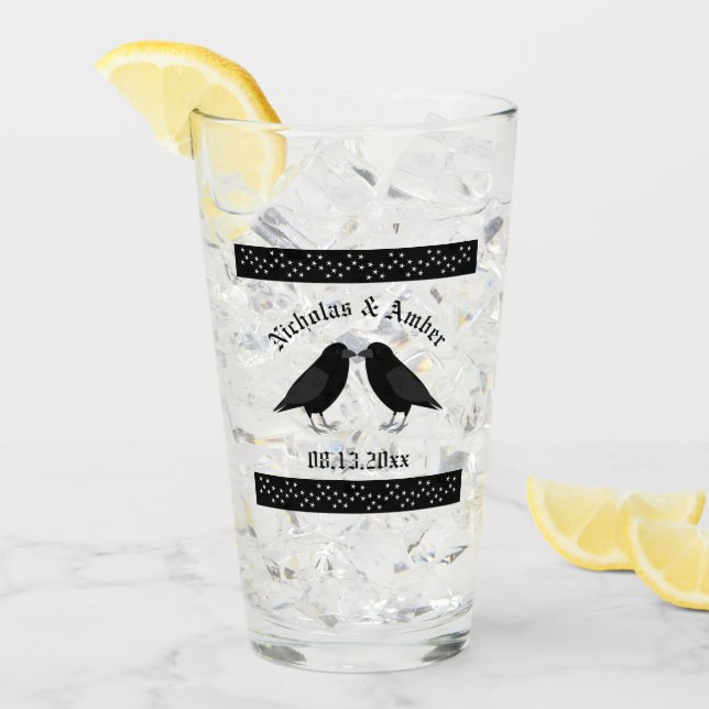 Gothic Wedding Kissing Ravens Custom Glass (Front Ice)