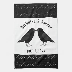 Gothic Wedding Kissing Ravens Custom Kitchen Towel