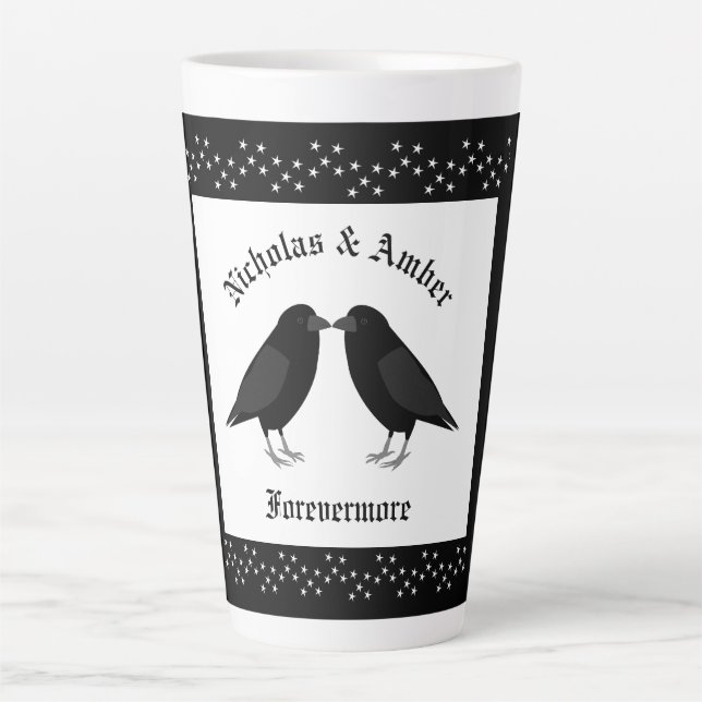 Gothic Wedding Kissing Ravens Custom Latte Mug (Front)