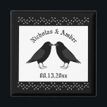 Gothic Wedding Kissing Ravens Custom Magnet<br><div class="desc">This awesome Wedding magnet features a digital art image of a pair of beautiful black ravens facing each other and looking like they are kissing. They are black with beady eyes and grey beaks and feet. There are also white stars on a black background above and below the birds. There...</div>