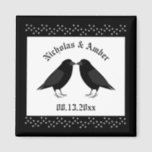 Gothic Wedding Kissing Ravens Custom Magnet<br><div class="desc">This awesome Wedding magnet features a digital art image of a pair of beautiful black ravens facing each other and looking like they are kissing. They are black with beady eyes and grey beaks and feet. There are also white stars on a black background above and below the birds. There...</div>