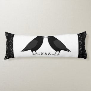 Gothic Wedding Kissing Ravens Custom Monogrammed Body Pillow