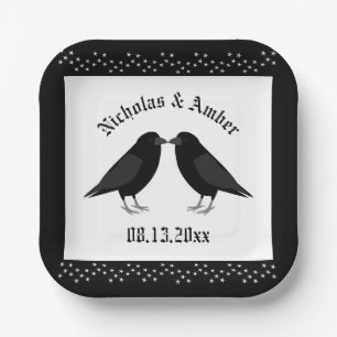 Gothic Wedding Kissing Ravens Custom Paper Plate