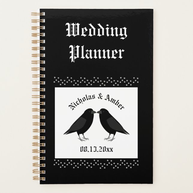 Gothic Wedding Kissing Ravens Custom Planner (Front)
