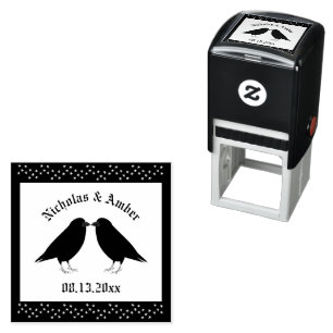 Gothic Wedding Kissing Ravens Custom Self-inking Stamp