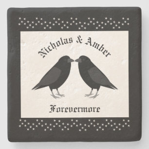 Gothic Wedding Kissing Ravens Custom Stone Coaster
