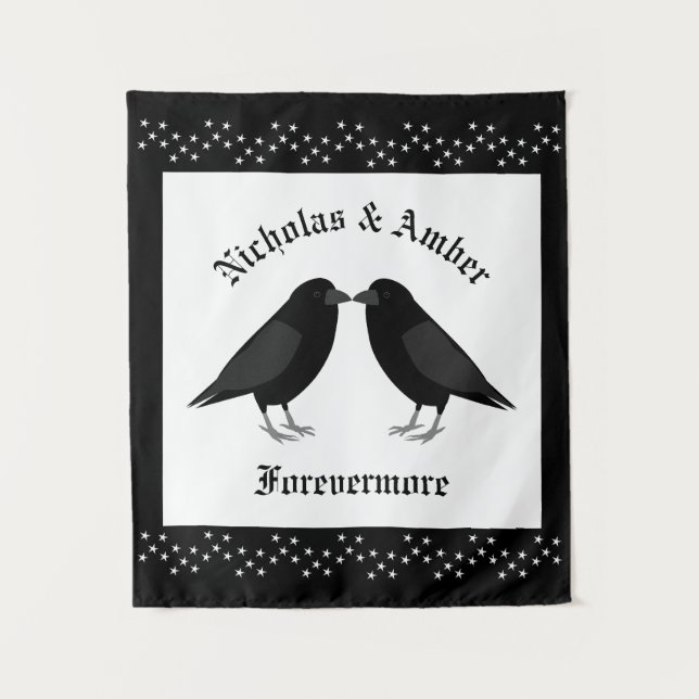 Gothic Wedding Kissing Ravens Custom Tapestry (Front)