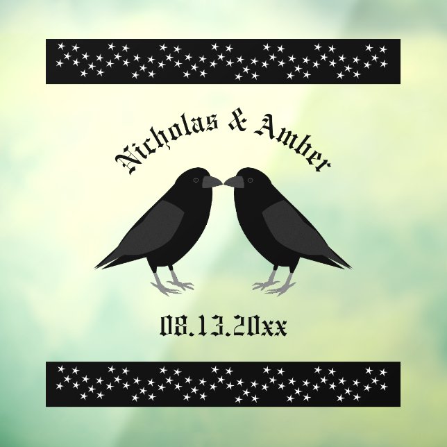 Gothic Wedding Kissing Ravens Custom Window Cling (Sheet 3)