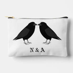 Gothic Wedding Kissing Ravens Monogrammed Accessory Pouch