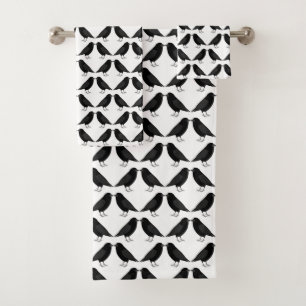 Gothic Wedding Kissing Ravens Patterned Bath Towel Set