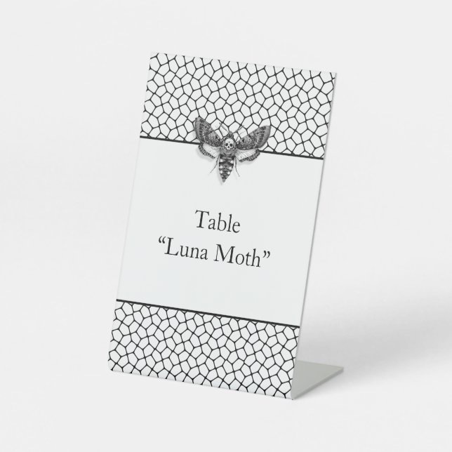 Gothic Wedding | Moth & Lace Black & White Pedestal Sign (Front)