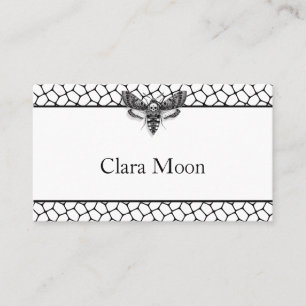 Gothic Wedding Moth & Lace Black & White Place Card