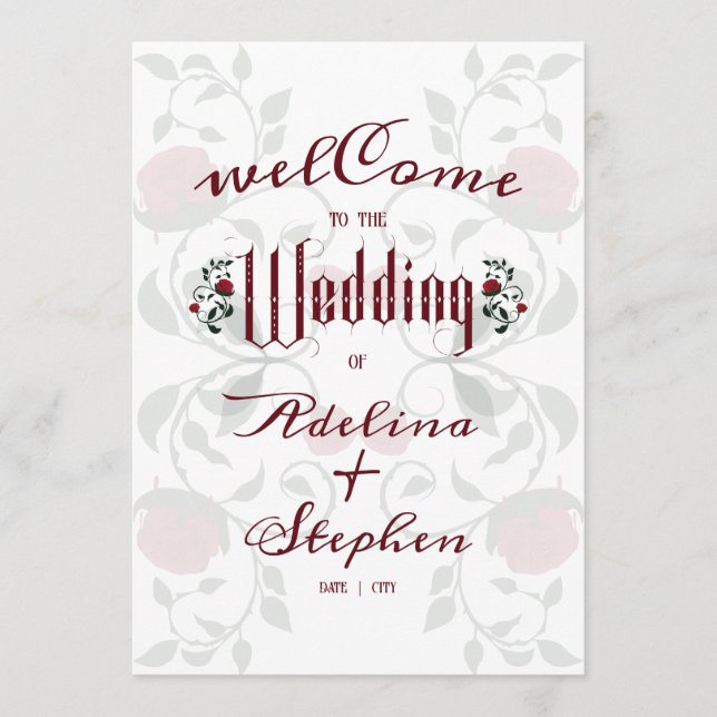 Gothic Wedding Red Roses Moody Order of Service Program (Front)