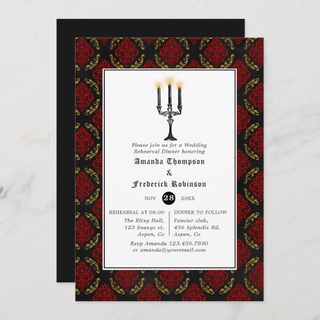Gothic Wedding Rehearsal Dinner Invitation (Front/Back)