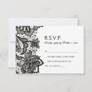 Gothic Wedding RSVP - Black Lace Pattern Card